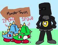 artist:tepidsnake char:black_knight_(black_knight_2000) game:bubble_bobble lordbbh_bubble_bobble_fanfics oc:1p-bub oc:2p-bob // 362x286 // 13.5KB