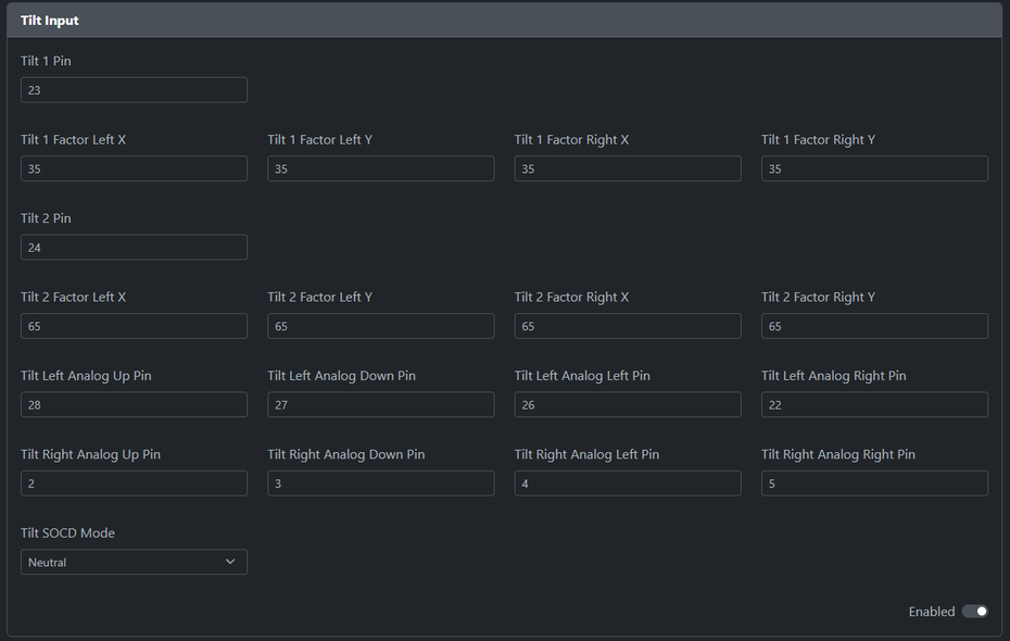 GP2040-CE Tilt Input add-on configuration page.