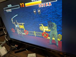 Shadow: War of Succession for 3DO. The match has ended, with Viper despondent as he waits for Erika to finish him off.